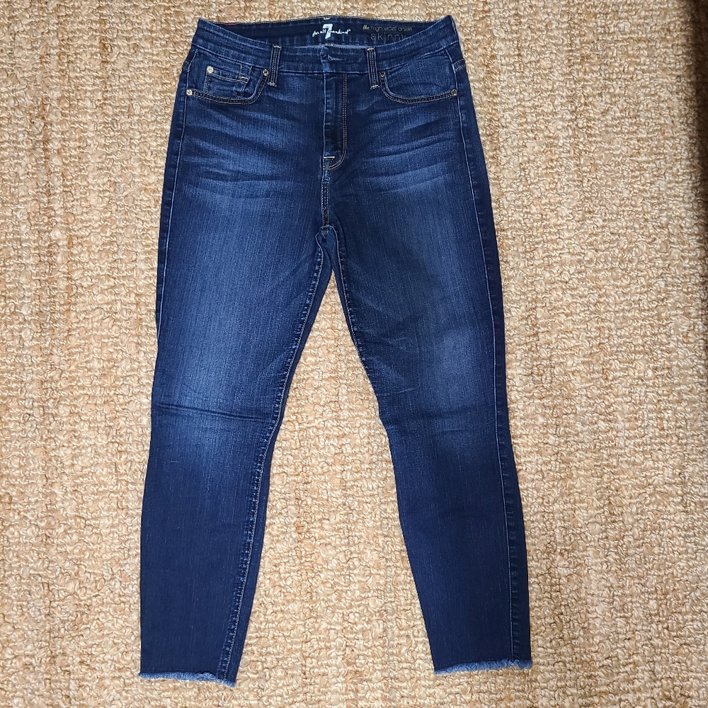 7 For All Mankind 28, ankle-cropped, worn with no major flaws